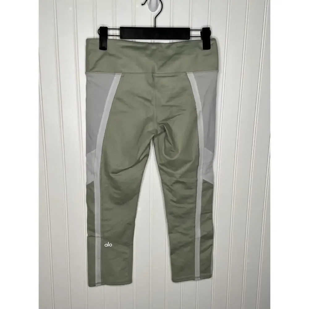 Women's Alo Green and White Cropped Leggings - Size S